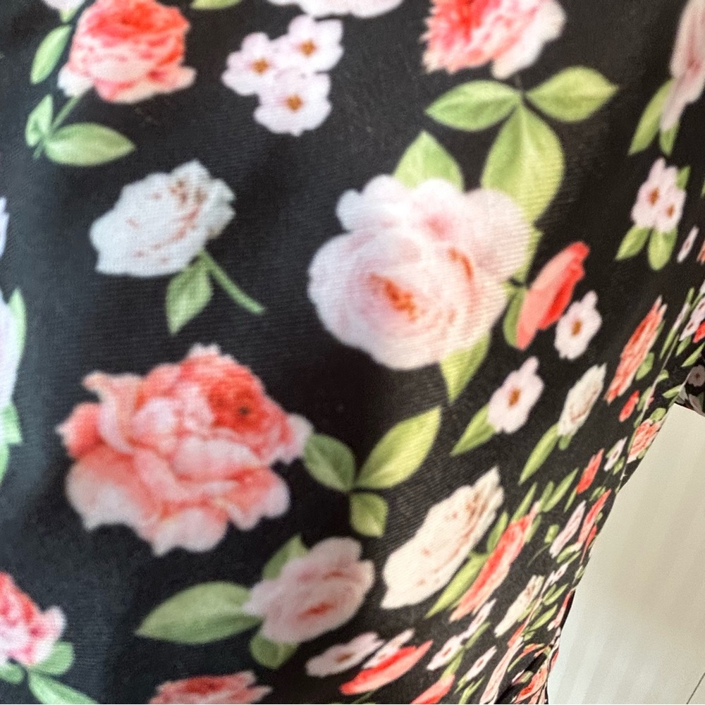 Black and floral one piece swim or bodysuit with matching hair tie Size 2X - Picture 2 of 6